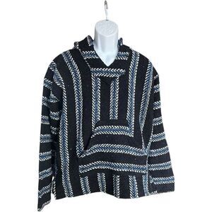 Unisex Mens Baja Joe Mexican Blanket Type Hooded Serape Poncho Pullover Hoodie M
